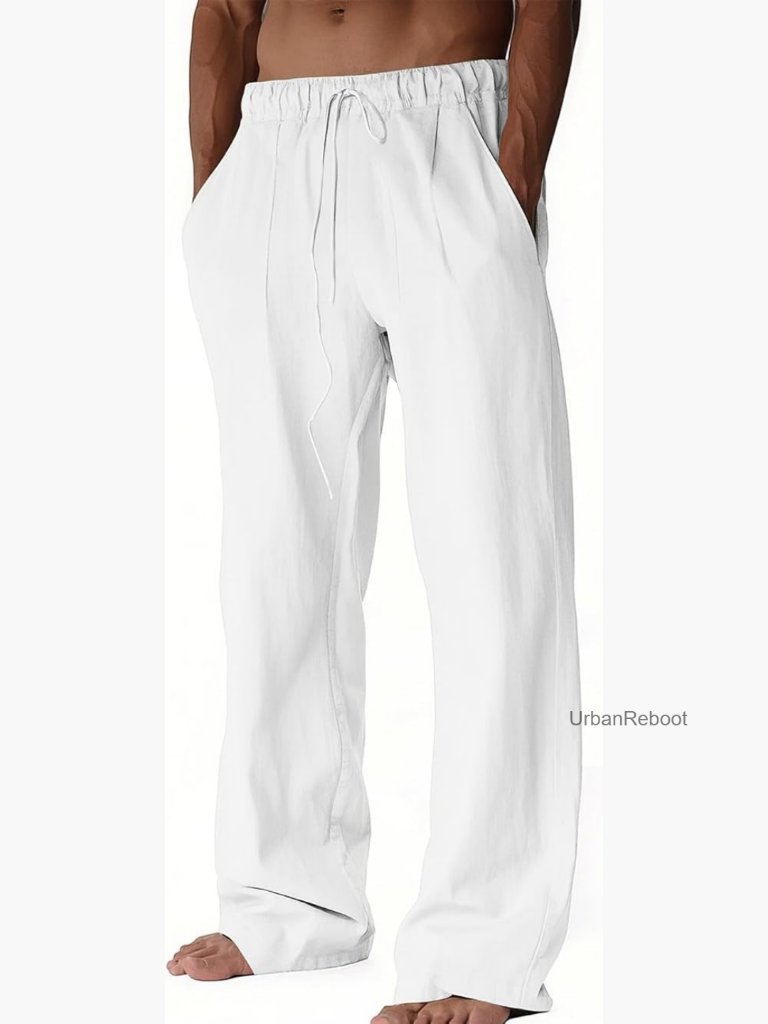 Men's Casual Linen Pants Summer Beach Cotton Lightweight Drawstring